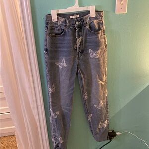 Butterfly Print Blue Jeans